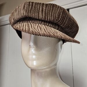 Brown Corduroy Newsboy Hat Cabbie Cap Vintage Unisex M/L